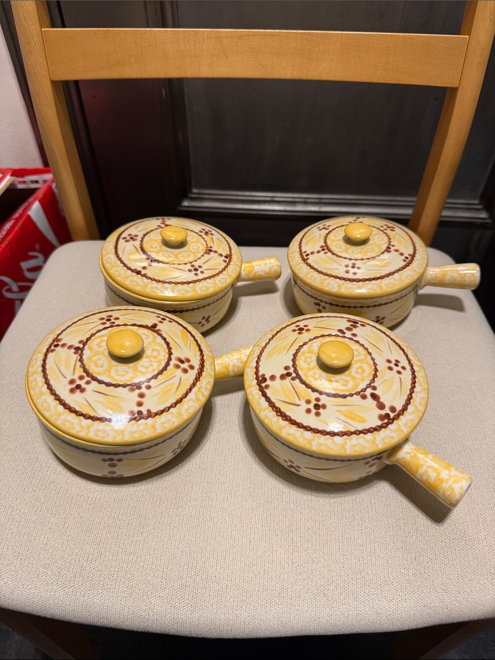 Temptations  by Tara Yellow and Brown Floral Ceramic Lidded Crocks - Set of 4
